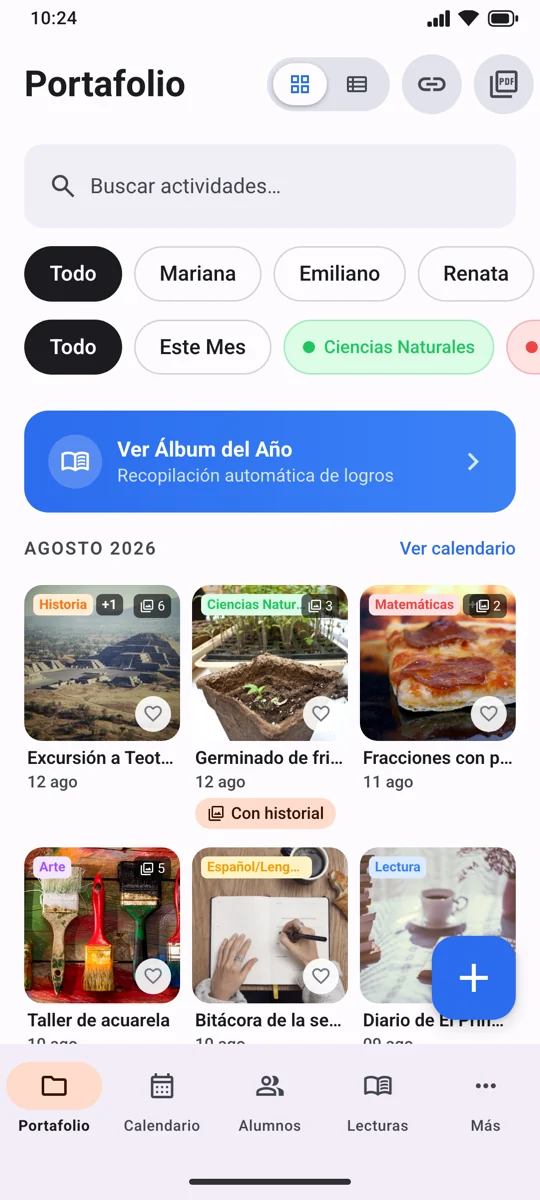 Portafolio de actividades en la app EVIAP